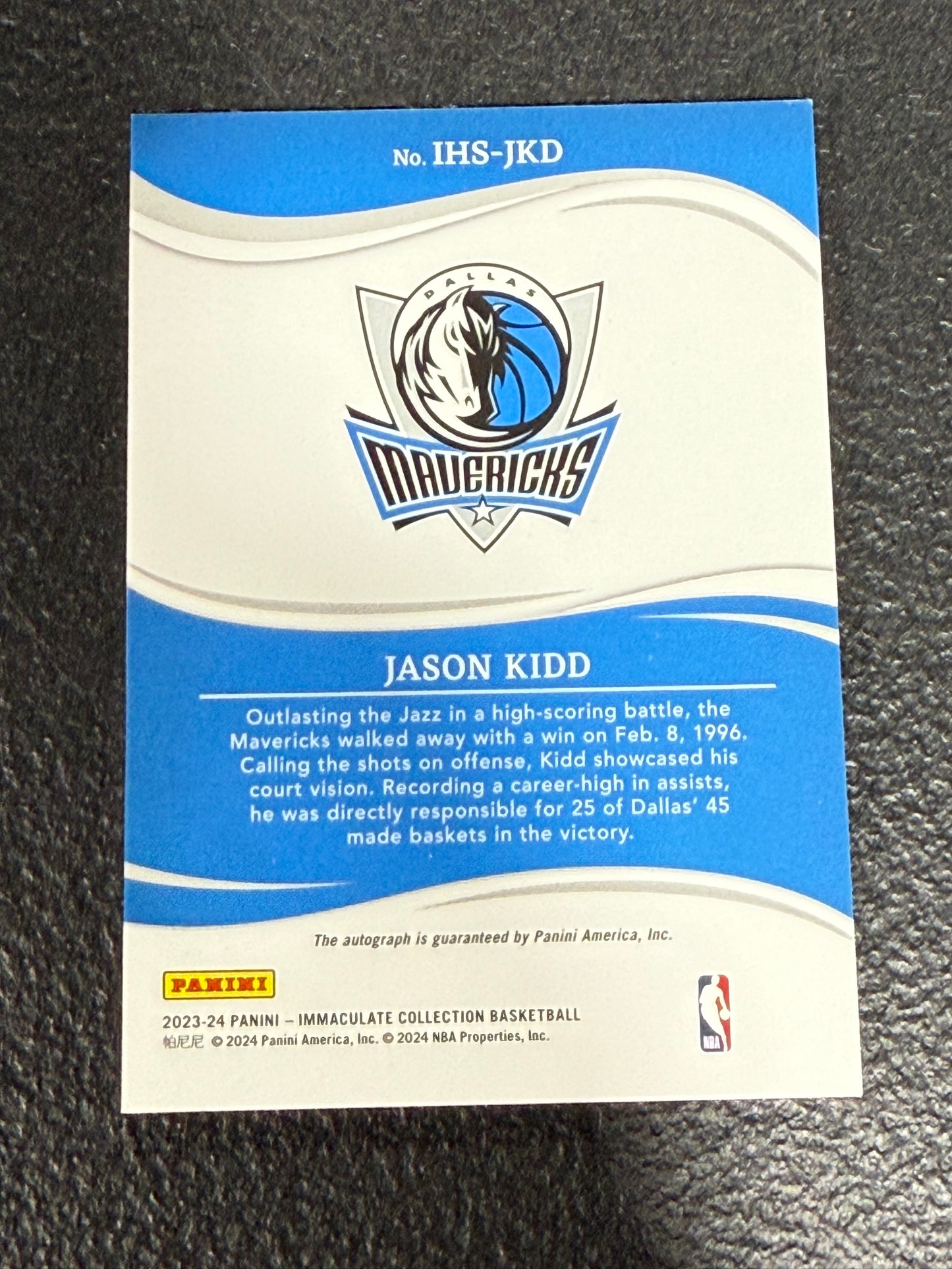 Jason Kidd Auto  2023-24 Panini Immaculate Dallas Mavericks /10 Heralded Signatures