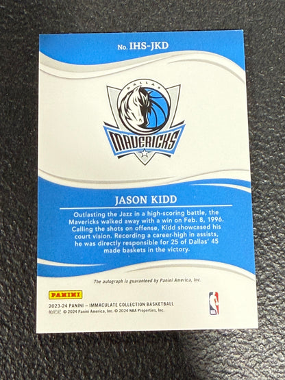 Jason Kidd Auto  2023-24 Panini Immaculate Dallas Mavericks /10 Heralded Signatures