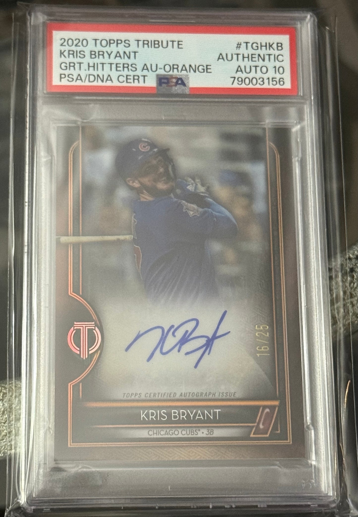 2020 Topps Tribute Tribute to Great Hitters Auto Orange Kris Bryant Cubs /25 Chicago Cubs