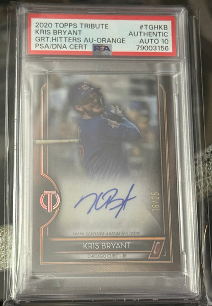 2020 Topps Tribute Tribute to Great Hitters Auto Orange Kris Bryant Cubs /25 Chicago Cubs