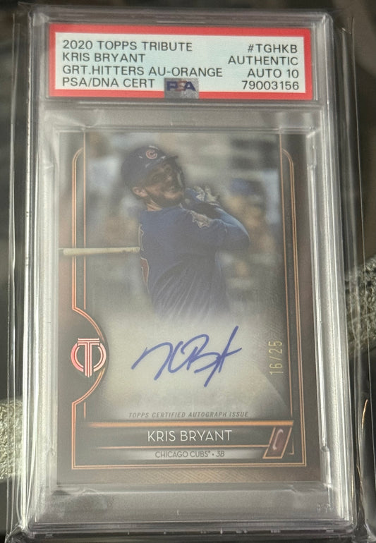 2020 Topps Tribute Tribute to Great Hitters Auto Orange Kris Bryant Cubs /25 Chicago Cubs