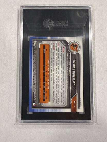 2019 Bowman Draft #BD22 Gunnar Henderson RC SGC 9.5 Baltimore Orioles 01