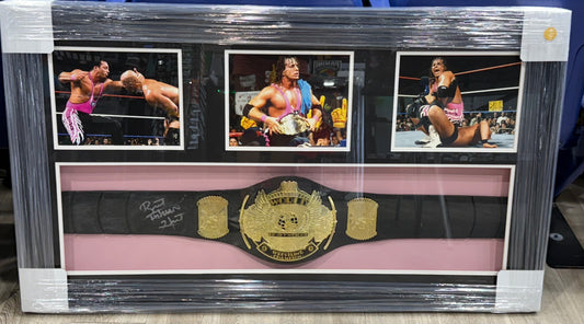 BRET THE HITMAN HART REPLICA TOY BELT WWF CHAMPIONSHIP BELT JSA COA Framed