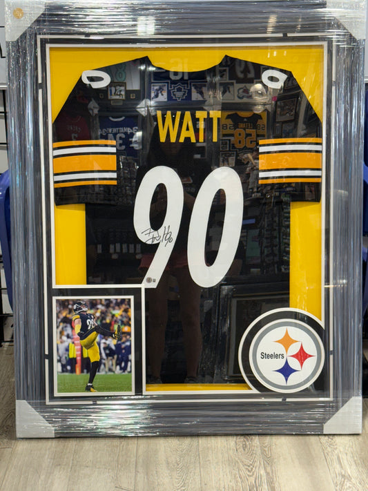 TJ Watt Framed Signed Pittsburgh Steelers Black Custom Jersey Beckett 1 Photo