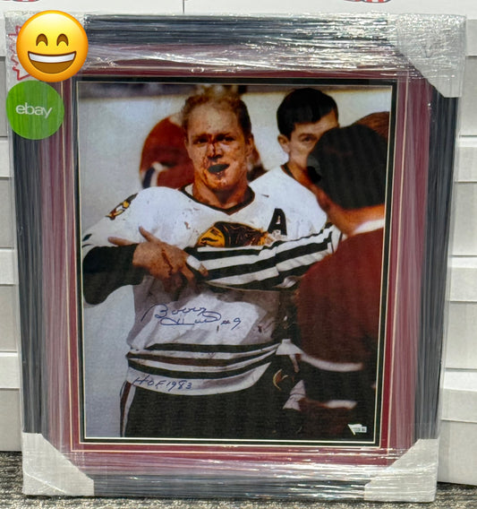 BOBBY HULL SIGNED HOCKEY PHOTO 11X14 Chicago Blackhawks Fanatics Framed