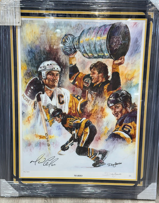 Mario Lemieux Signed Framed Color Lithograph Framed 81/300 Signed Dino Guarino