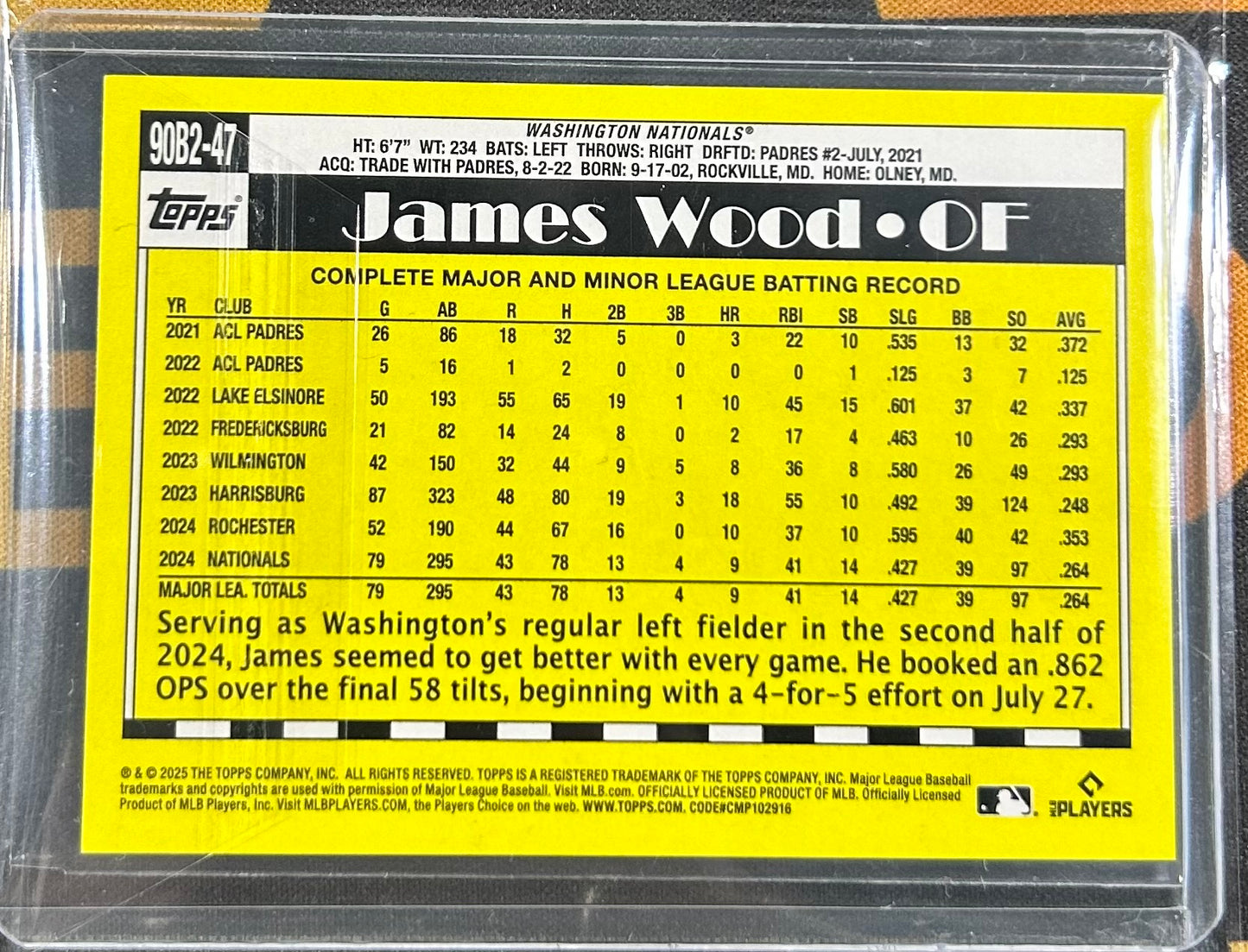 James Wood RC 2025 Topps Series 2 1990 Topps Crackle /10 Washington Nationals