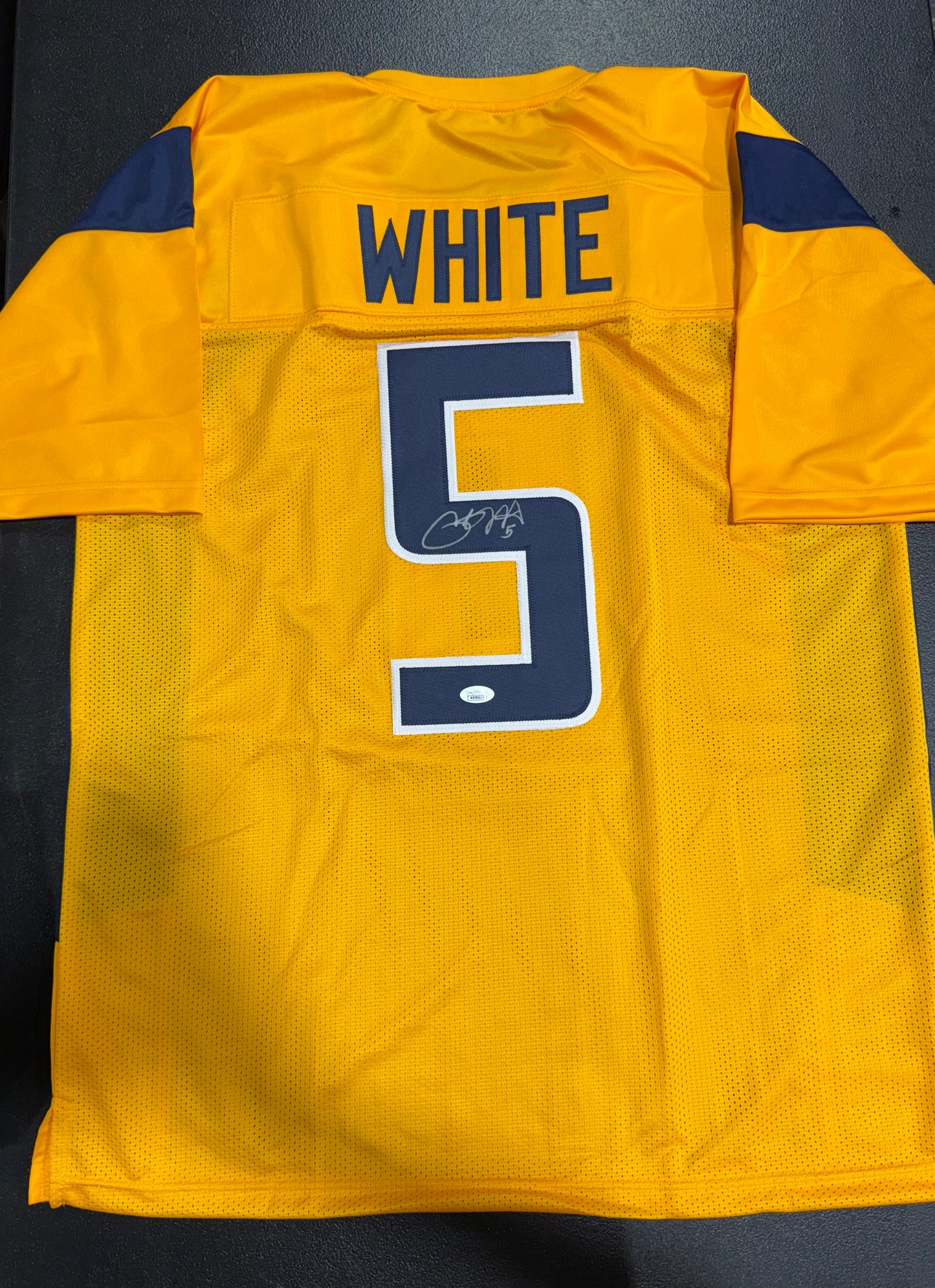 Pat White signed West Virginia WVU Mountaineers jersey JSA COA Yellow