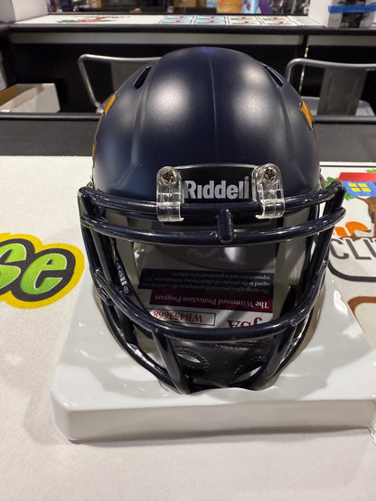 Pat White West Virginia Mountaineers Signed WVU Mini Helmet JSA Blue