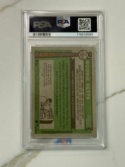 2025 Topps Heritage Mookie Betts Real One Auto Red Ink /76 Dodgers Psa 8 Auto 10