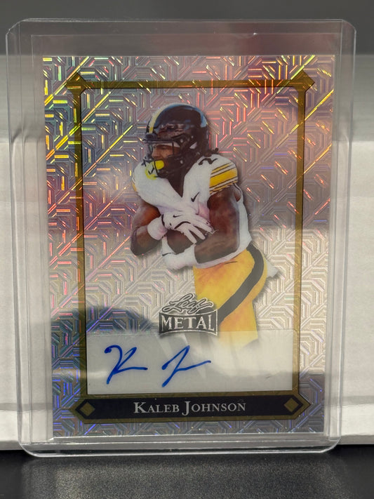 Kaleb Johnson 2025 Leaf Metal SP Rookie Auto Pittsburgh Steelers RB 5/5