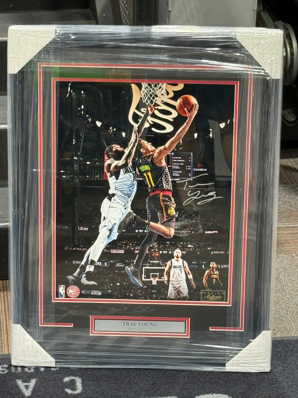 Trae Young Signed Framed Atlanta Hawks 16x20 Basketball Reverse Photo Panini /111