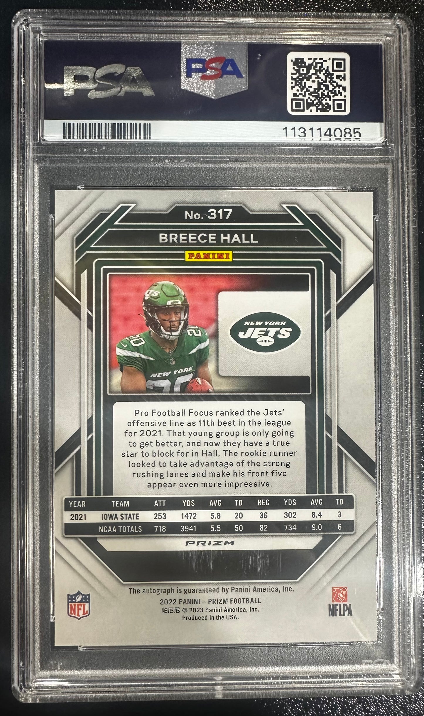 2022 Prizm Autograph Silver #317 Breece Hall Jets RC Rookie AUTO PSA 10