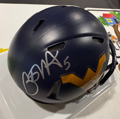 Pat White West Virginia Mountaineers Signed WVU Mini Helmet JSA Blue