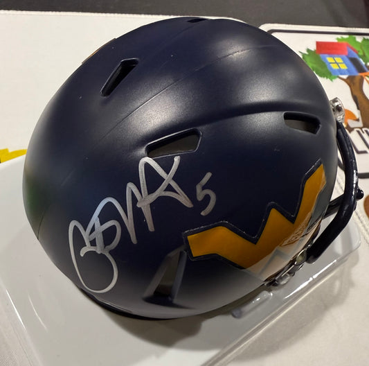 Pat White West Virginia Mountaineers Signed WVU Mini Helmet JSA Blue