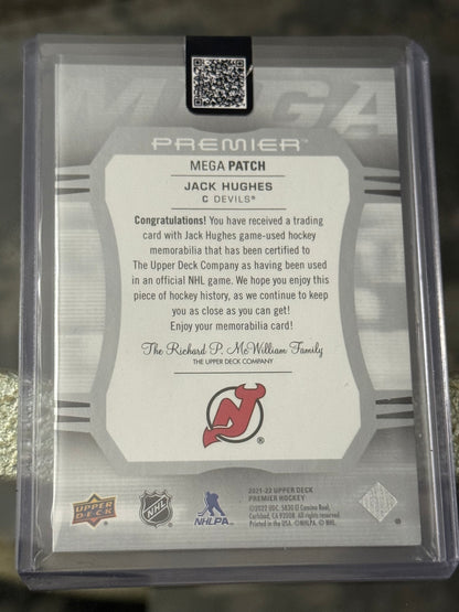 2021-22 Upper Deck Premier Mega Patch JACK HUGHES /30 CHEST LOGO