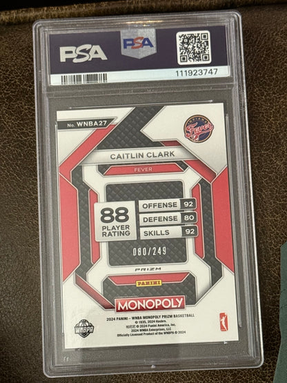 2024 Panini Monopoly WNBA Caitlin Clark Brown Prizm /249 #27 Rookie RC PSA 10