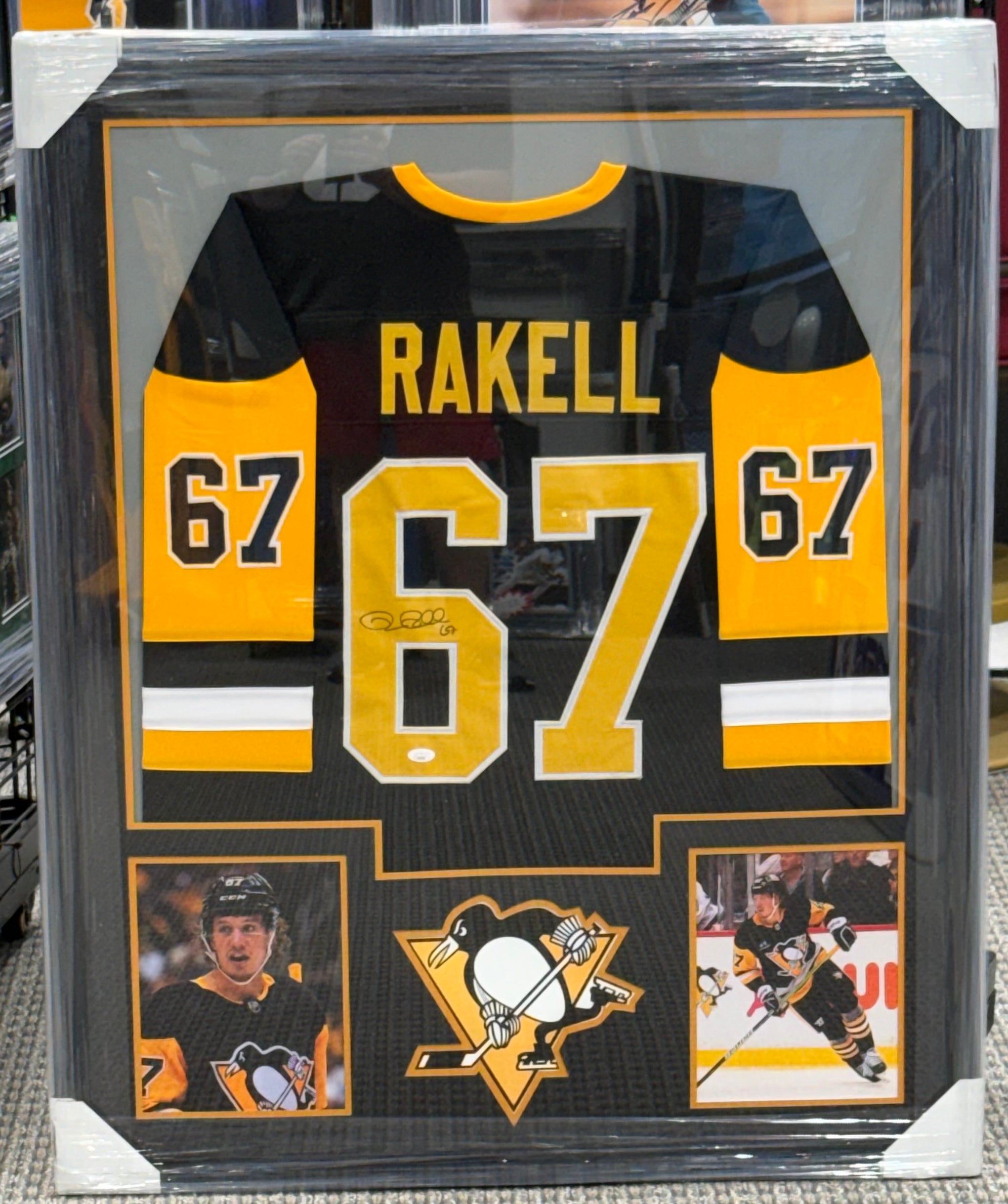 RICKARD RAKELL Signed Pittsburgh Penguins Framed Custom Black Jersey JSA