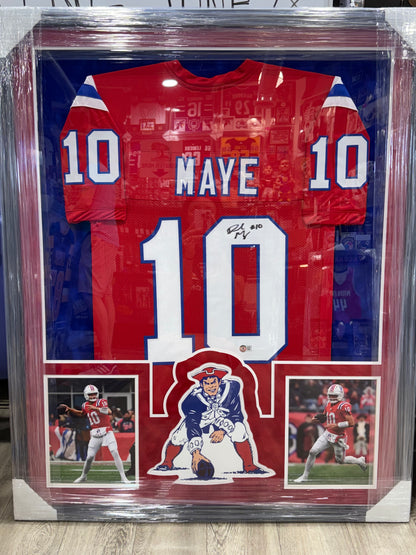 Drake Maye Signed Framed Jersey New England Patriots Beckett High End Frame
