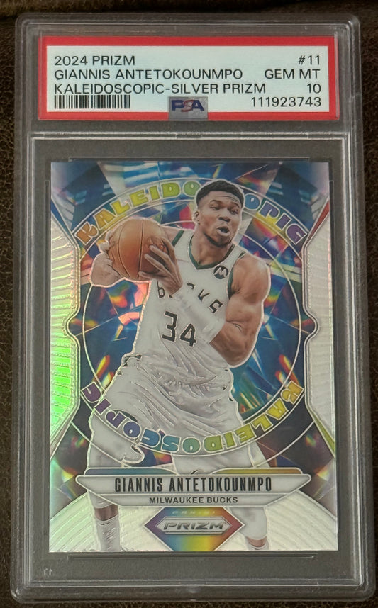 2024-25 Panini Prizm Giannis Antetokounmpo Kaleidoscopic Silver #11 Bucks PSA 10