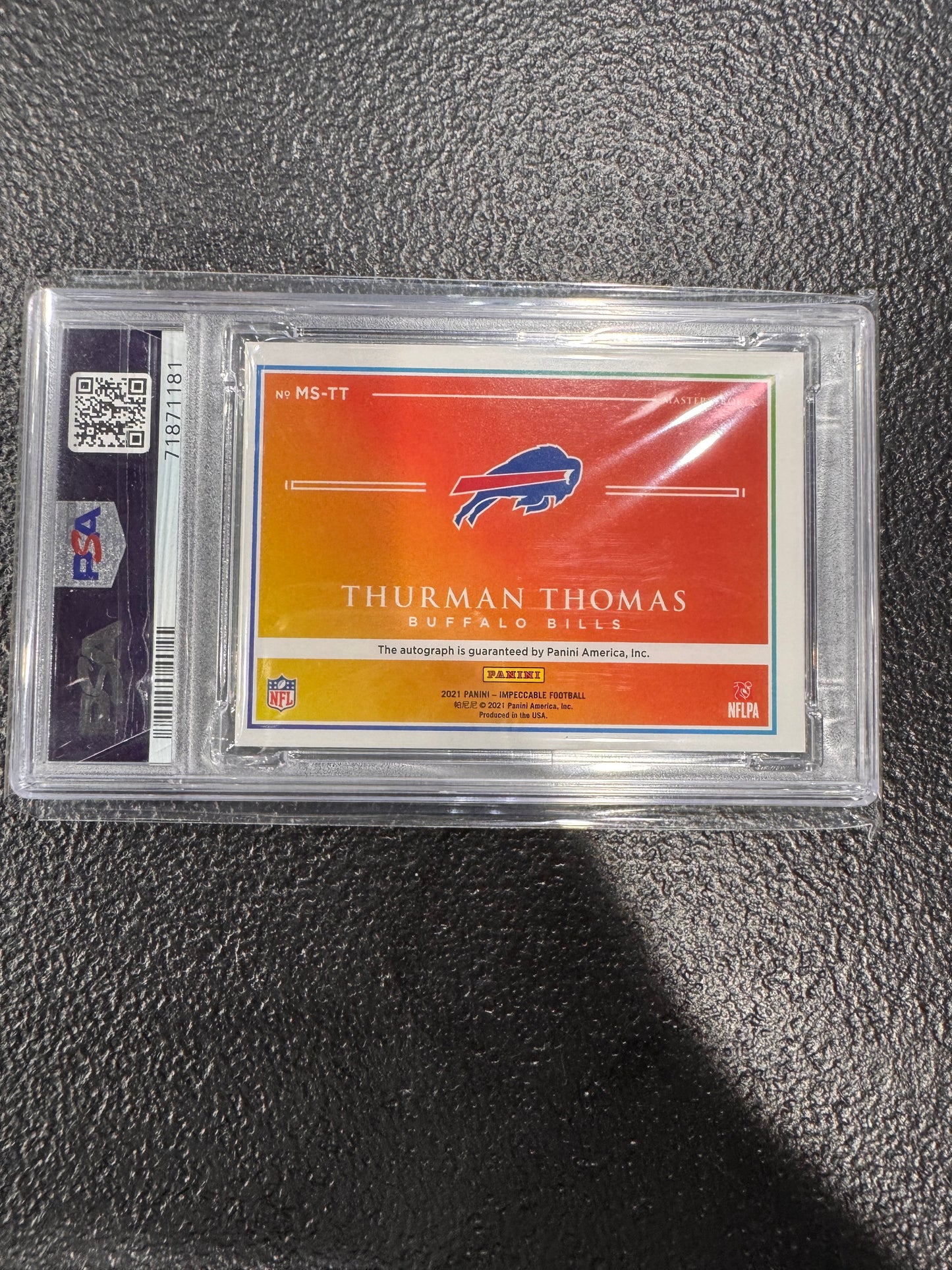 2021 Panini Impeccable Masterstrokes Thurman Thomas /25 Buffalo Bills PSA 9 Auto 10