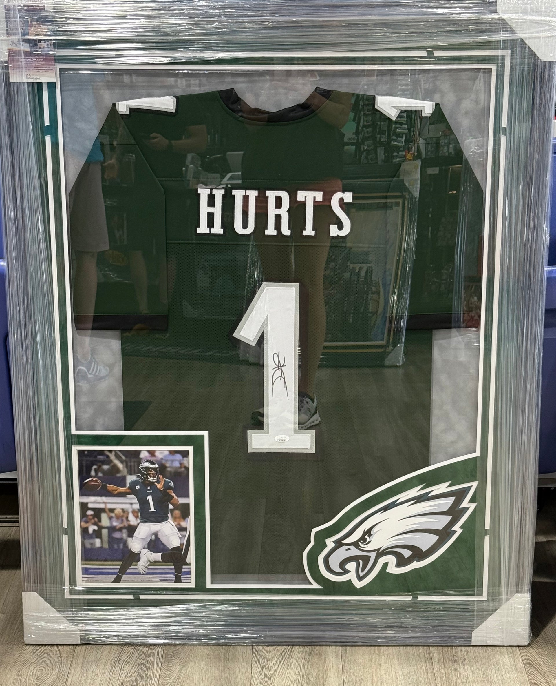 Jalen Hurts Philadelphia Eagles Autographed Framed Jersey JSA 49 High End Frame