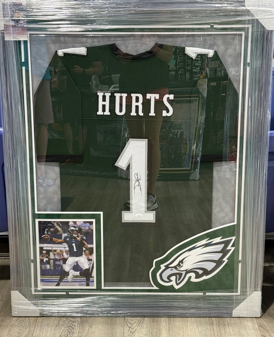 Jalen Hurts Philadelphia Eagles Autographed Framed Jersey JSA 49 High End Frame