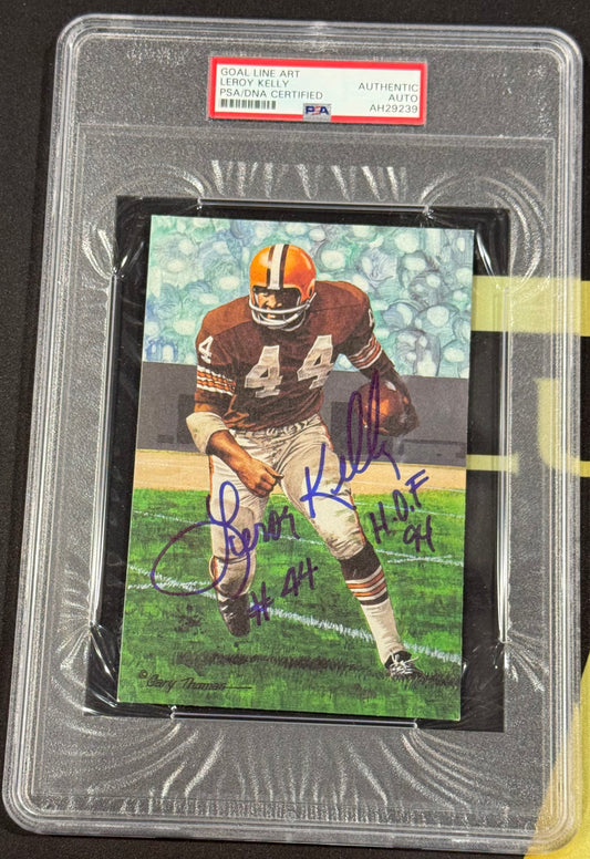 Leroy Kelly Auto Gem Mint 10 PSA DNA Signed Goal Line Art Card