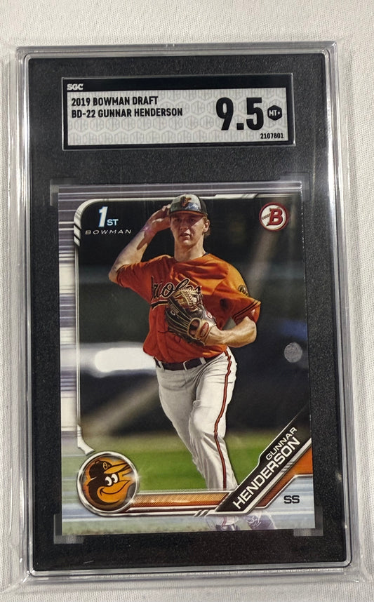 2019 Bowman Draft #BD22 Gunnar Henderson RC SGC 9.5 Baltimore Orioles 01