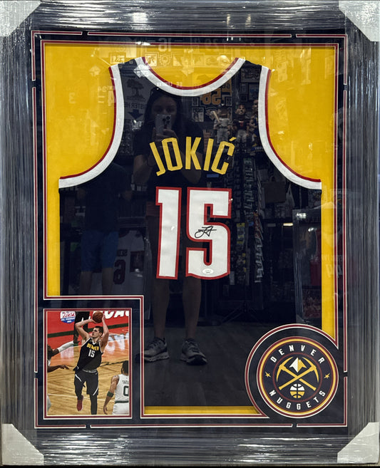 Nikola Jokic Signed Custom Denver Nuggets Framed Jersey JSA Authentication