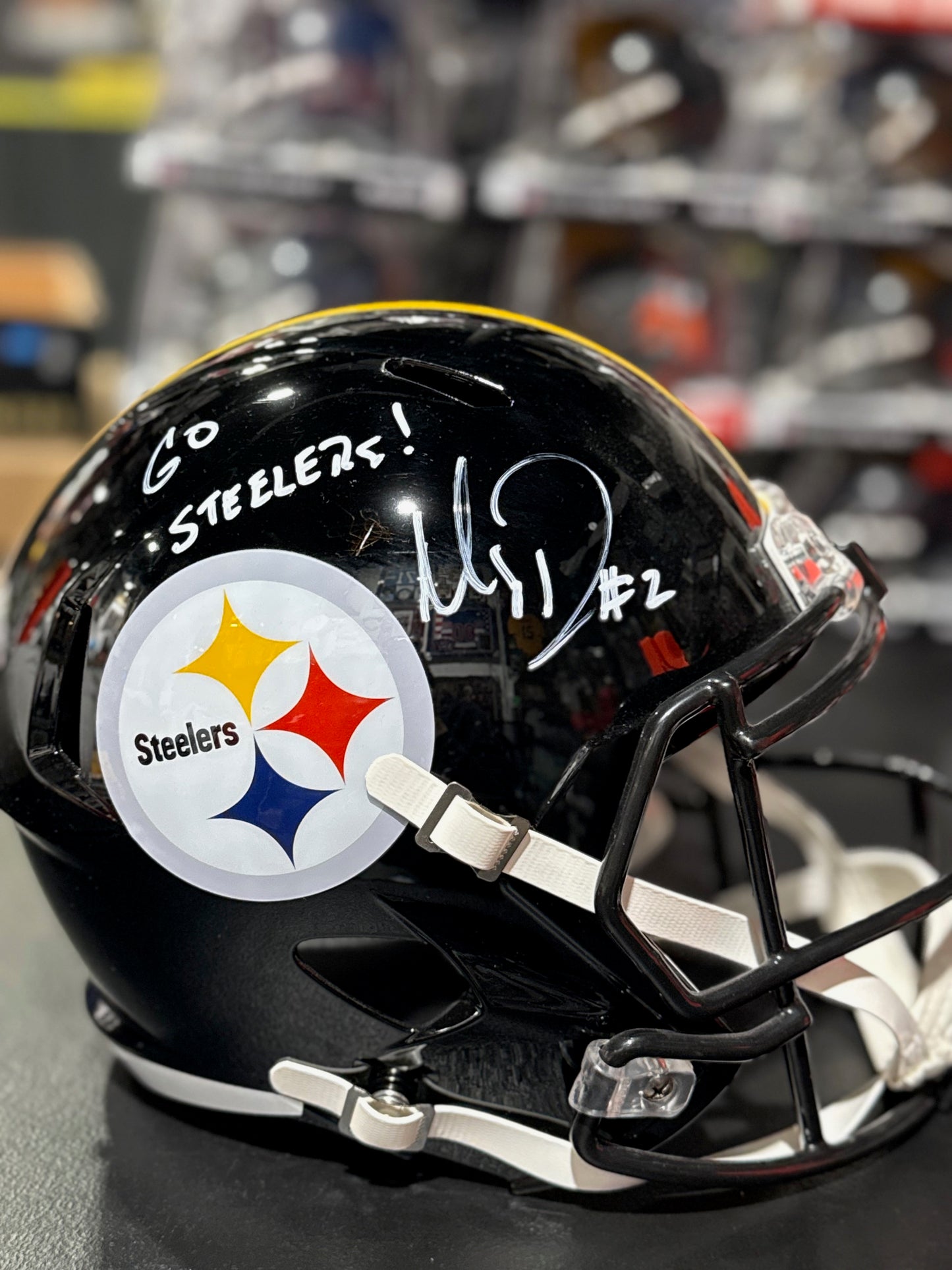 Mason Rudolph Pittsburgh Steelers Full Size replica Black Helmet JSA