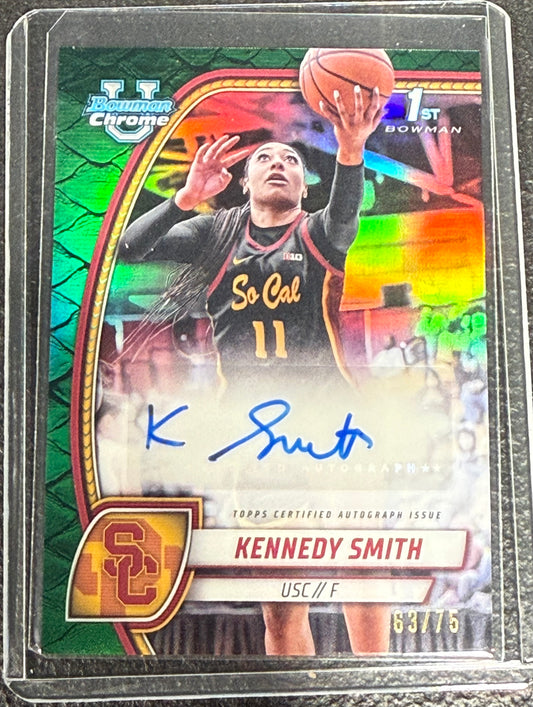 2024-25 Bowman U Chrome Kennedy Smith 1st Green Reptilian Auto /75 USC