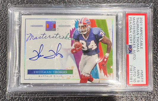 2021 Panini Impeccable Masterstrokes Thurman Thomas /25 Buffalo Bills PSA 9 Auto 10