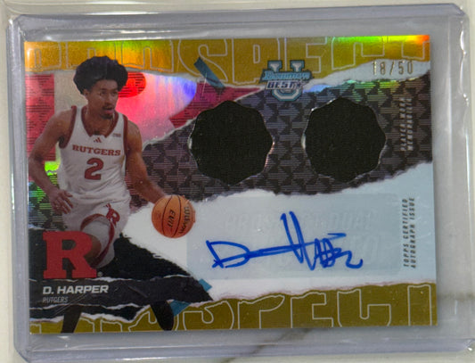 Dylan Harper 2024-25 Bowman Best U Prospect Dual Relic Auto Gold /50 Rutgers