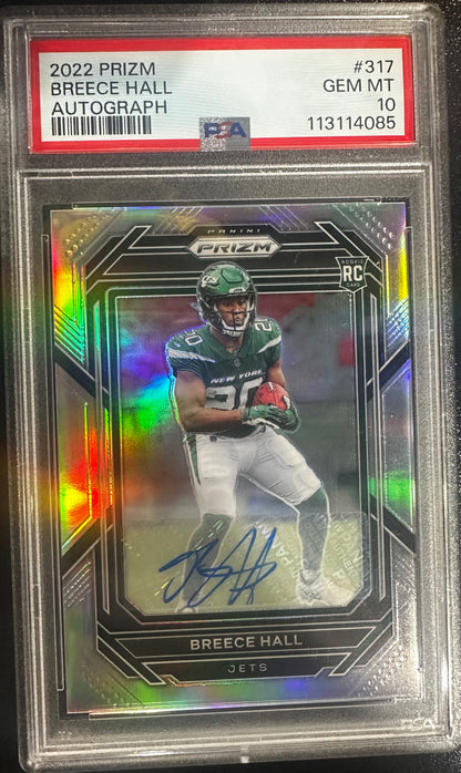 2022 Prizm Autograph Silver #317 Breece Hall Jets RC Rookie AUTO PSA 10