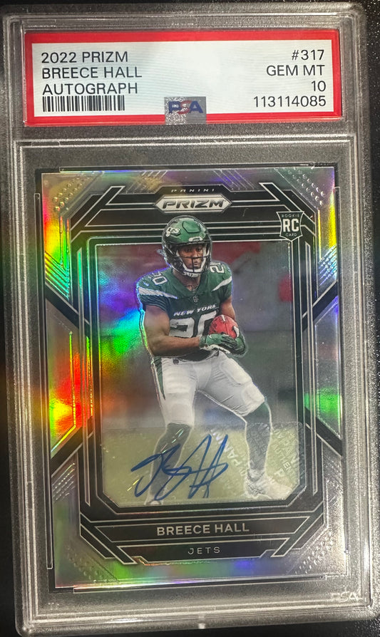 2022 Prizm Autograph Silver #317 Breece Hall Jets RC Rookie AUTO PSA 10