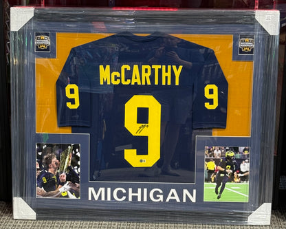 J.J. McCarthy Signed Custom Framed Jersey Display - Beckett Michigan Wolverines