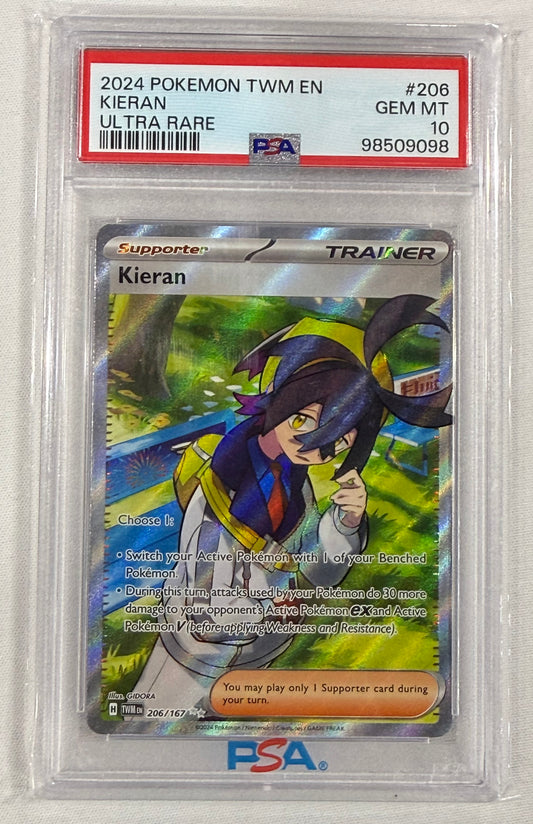 2024 Pokémon Twilight Masquerade KIERAN 206/167 ULTRA RARE TCG GRADED PSA 10