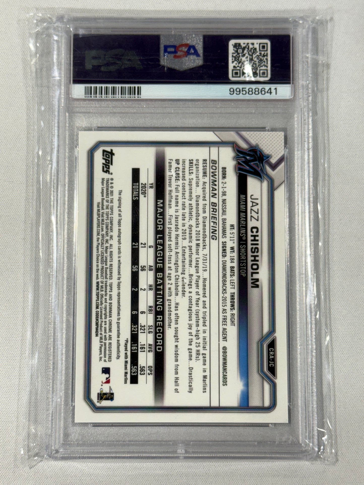 2021 Bowman Chrome Jazz Chisholm RC Auto Blue /150 PSA 9 #CRAJC