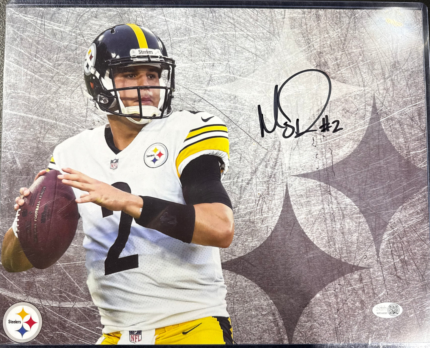 MASON RUDOLPH Pittsburgh Steelers SIGNED 11x14 Photo Steel Logo Jsa
