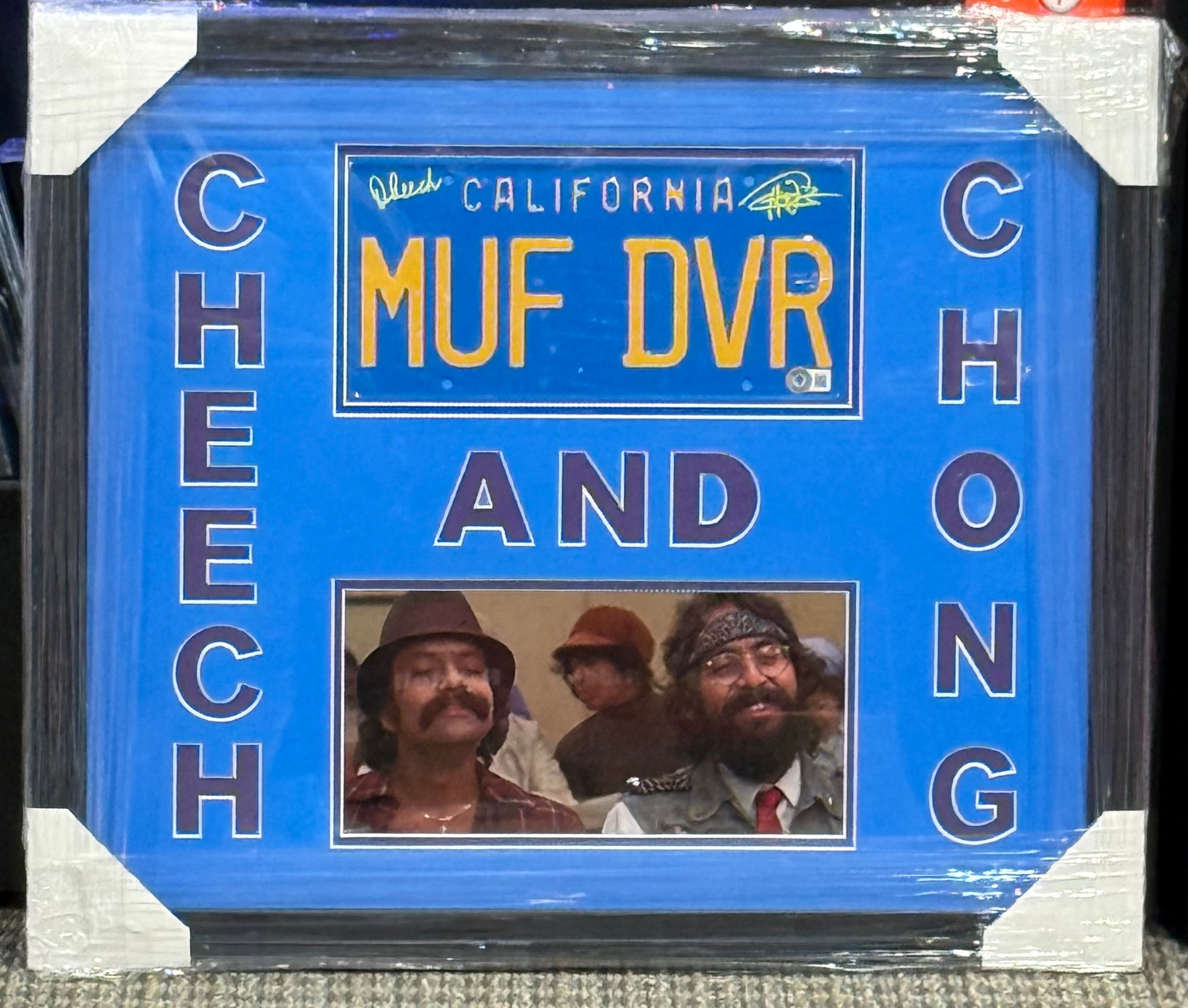 Cheech & Chong Signed Framed License Plate Up in Smoke Autograph Proof Beckett top
