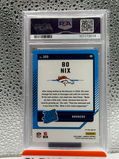 2024 Donruss Bo Nix Optic Preview Red Pandora Rated Rookie PSA 9 Broncos RC