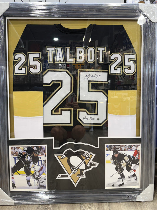 MAX TALBOT SIGNED Framed Custom Jersey Black Penguins Clubhouse Cards “Mad Max”