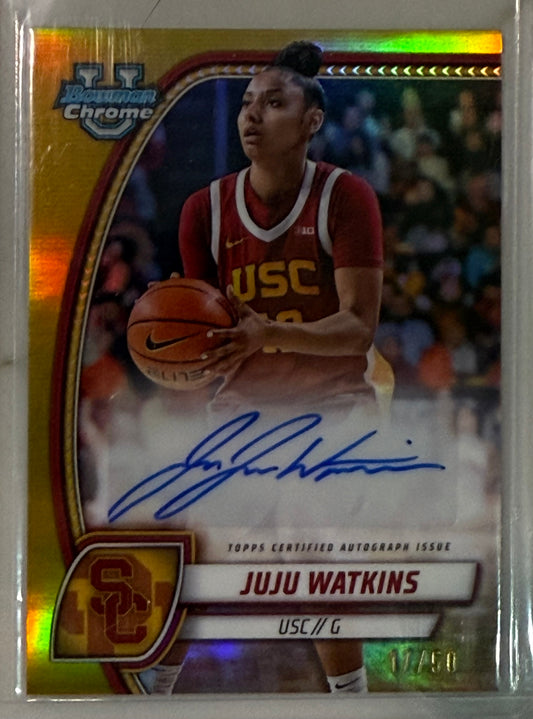 2024-25 Bowman Chrome U Juju Watkins True Gold Refractor Auto #d /50 USC