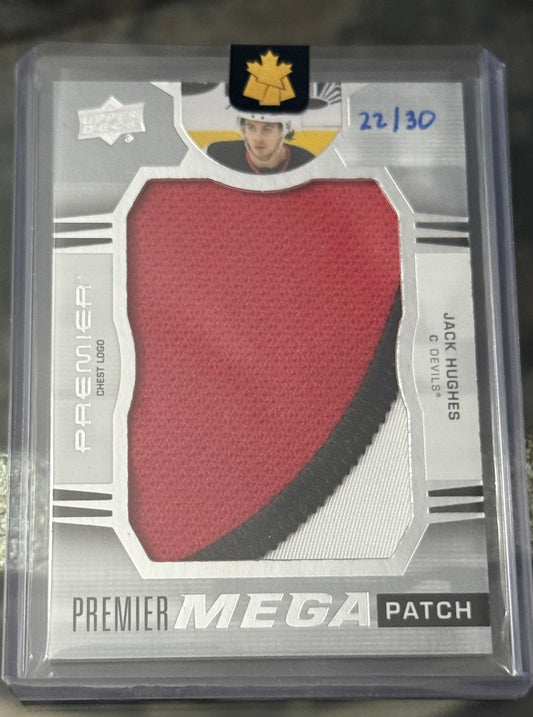 2021-22 Upper Deck Premier Mega Patch JACK HUGHES /30 CHEST LOGO