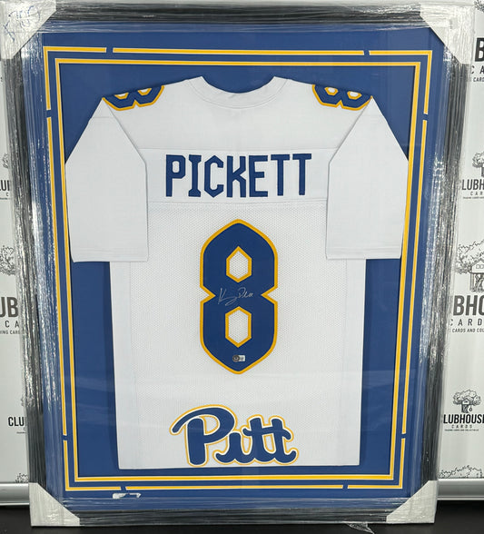Kenny Pickett Framed Signed Pittsburgh Panthers White Jersey Beckett Auto No Pic