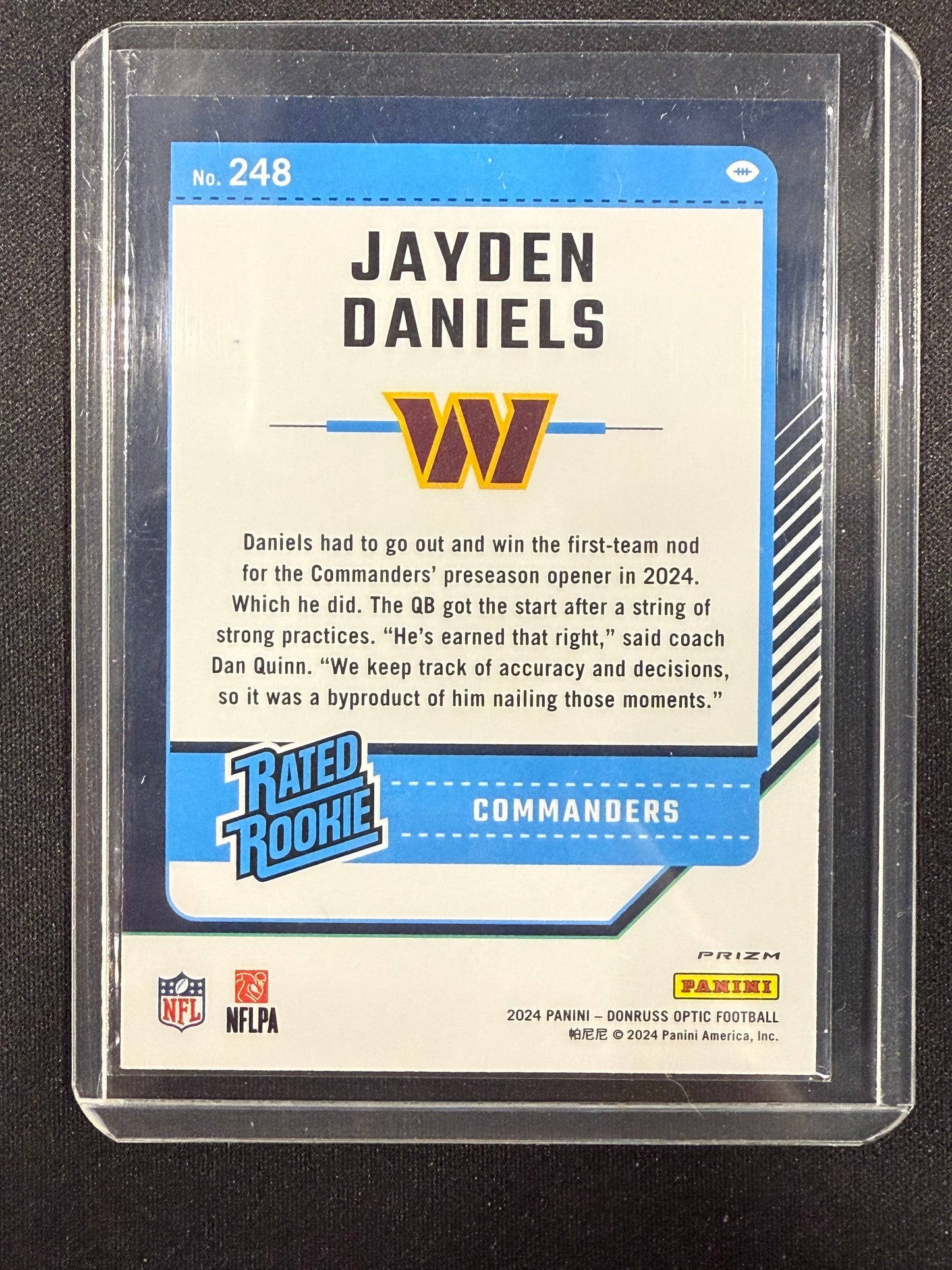 2024 Donruss Optic Jayden Daniels Silver Holo Rated Rookie #248 SP RC