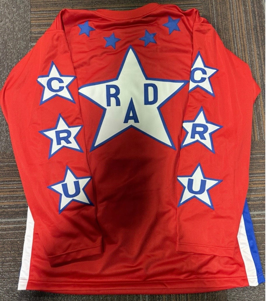Bill Allen Cru Jones SIGNED RAD Racing Movie Jersey Clubhouse Card COA Large Red