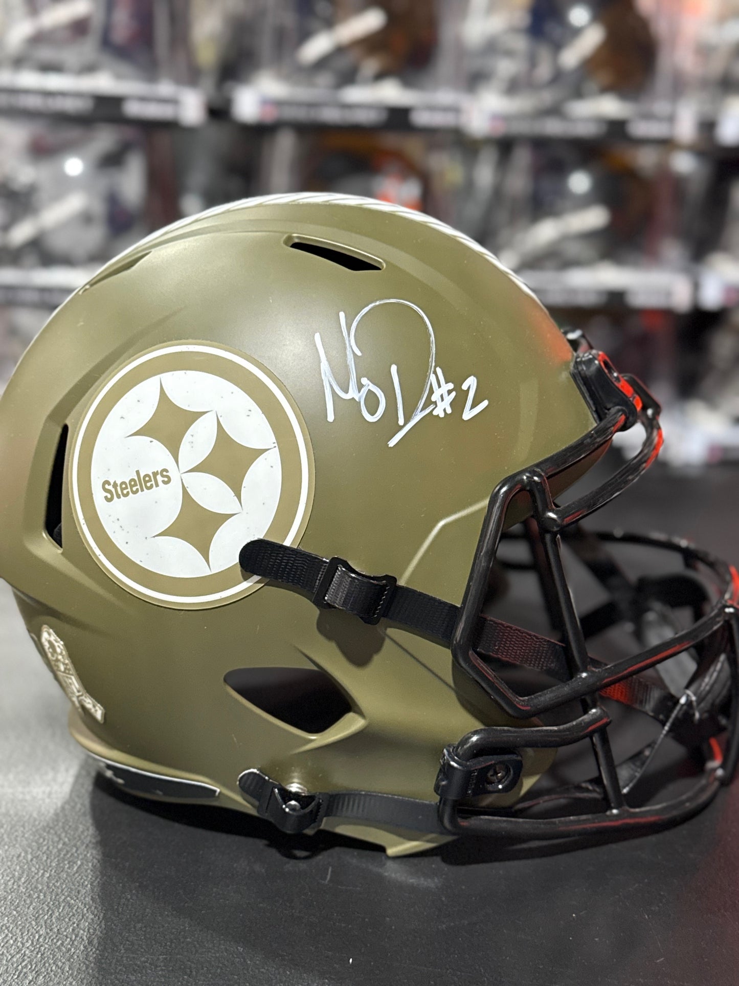 Mason Rudolph Pittsburgh Steelers Full Size replica Salute To Service Helmet JSA