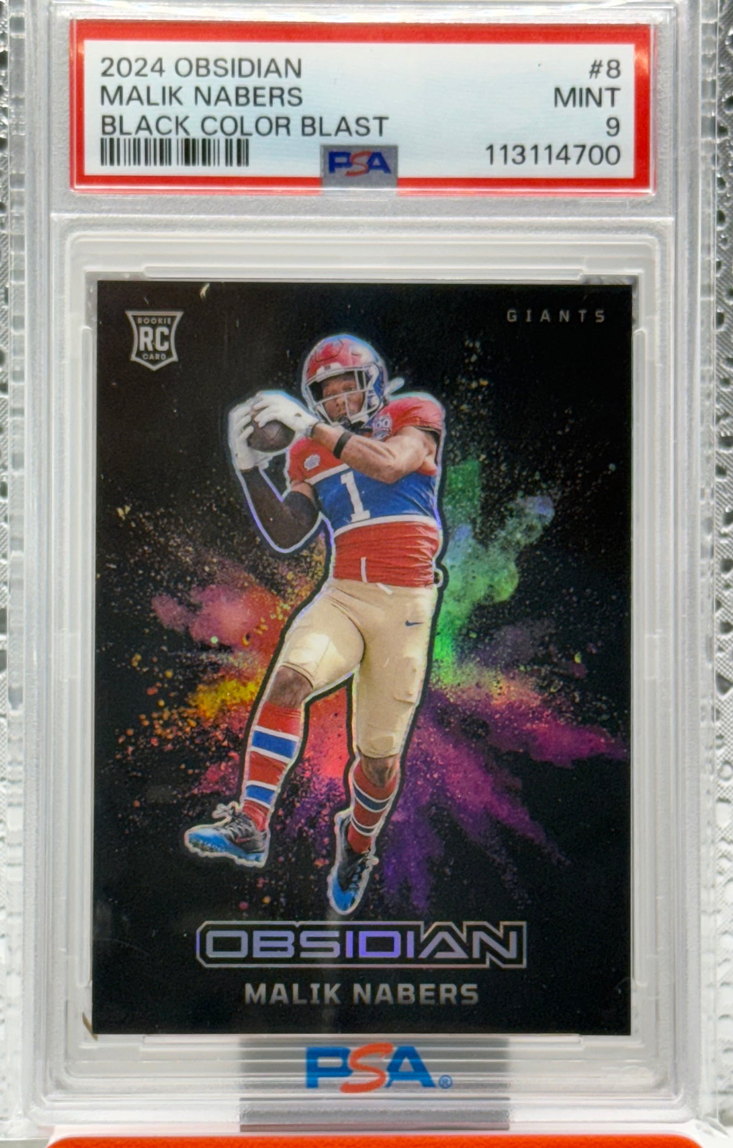 MALIK NABERS 2024 PANINI OBSIDIAN COLOR BLAST SP New York Giants PSA 9